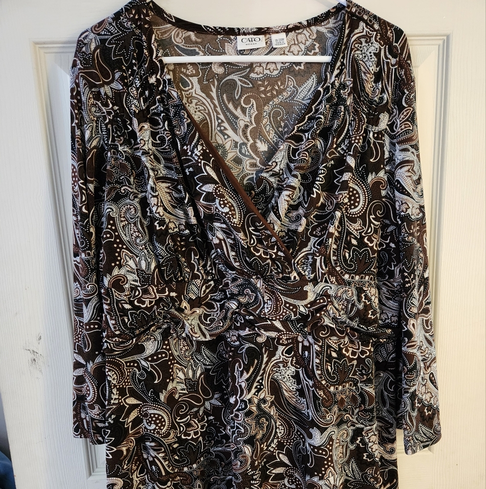 Cato Women's Paisley V-Neck Blouse - Brown and Black